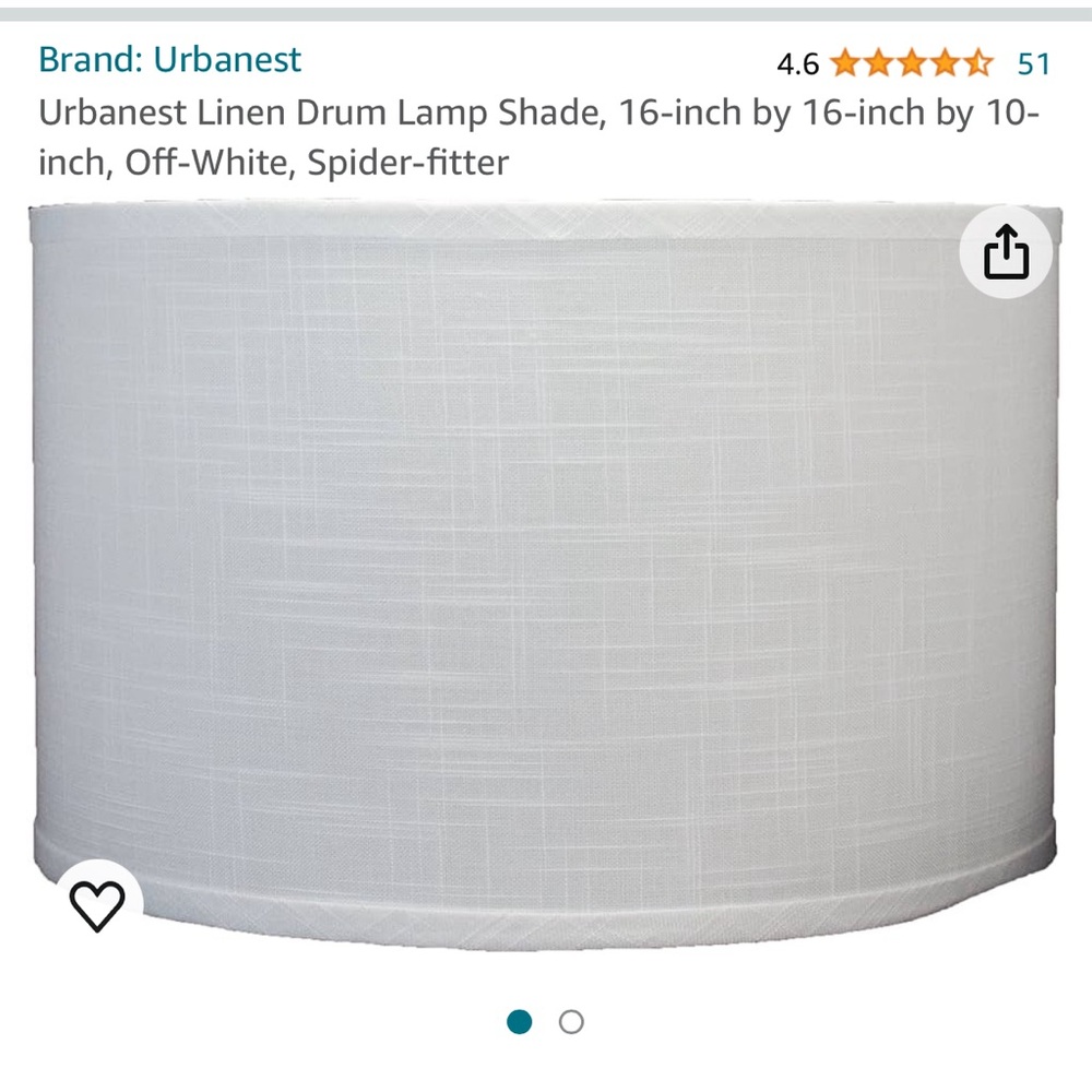 Urbanest Linen Drum Lamp Shade, 16-inch by 16-inch by 10-inch, Off-White